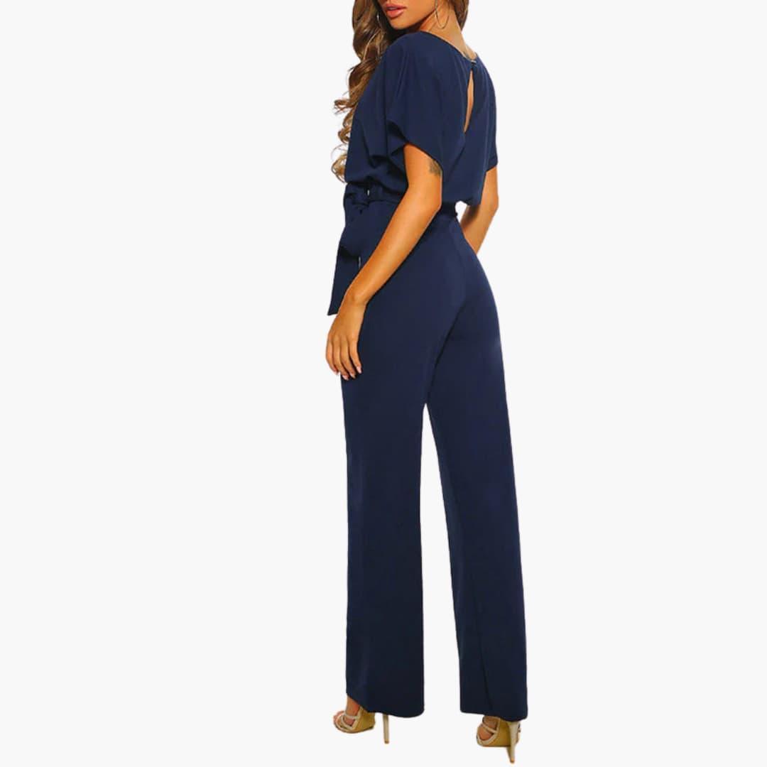 Women's Wide-Leg Jumpsuit with Belted Waist and Scoop Neckline