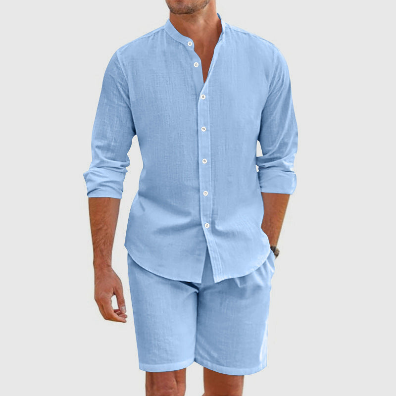 Men’s Linen Feel Long Sleeve Shirt Set