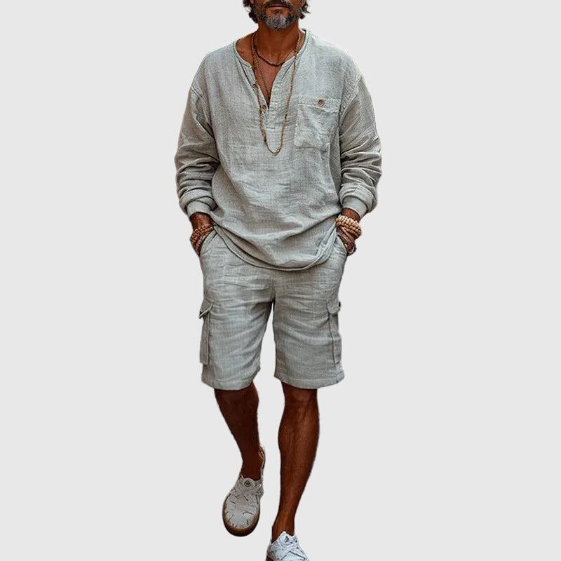 Men’s Long Sleeve Henley Linen Feel Set