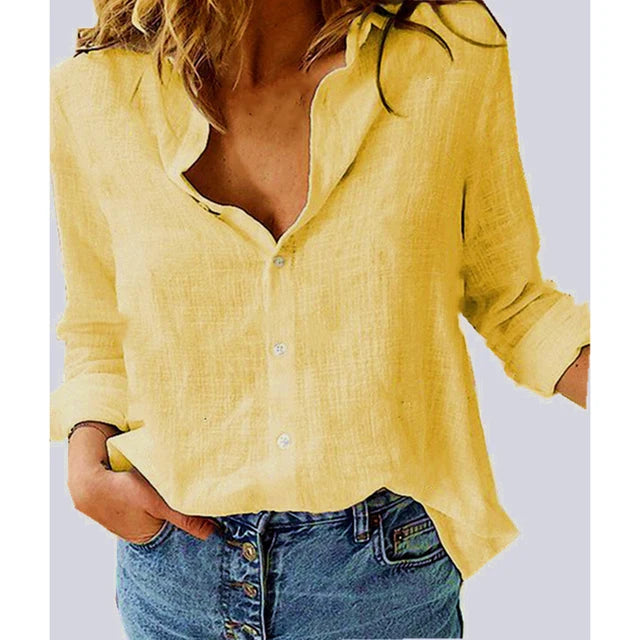 Women's Blouse Cotton Blend Long Sleeve Collar