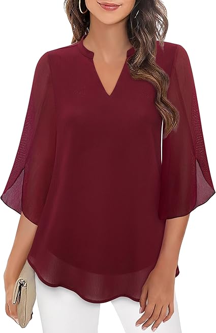 Blouse Three-Quarter Sleeves Flowing Fabric Formal Style