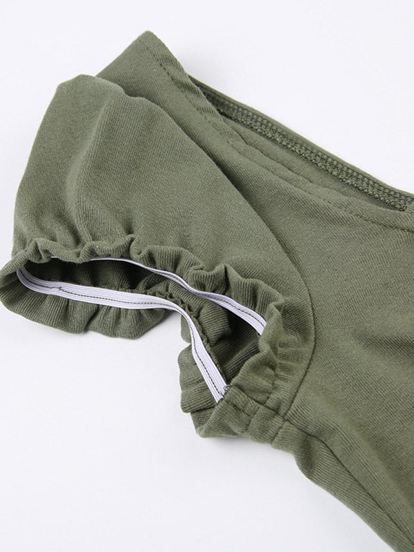 Green Fairy Grunge Short Sleeve Top with Lace Trim Slim Fit