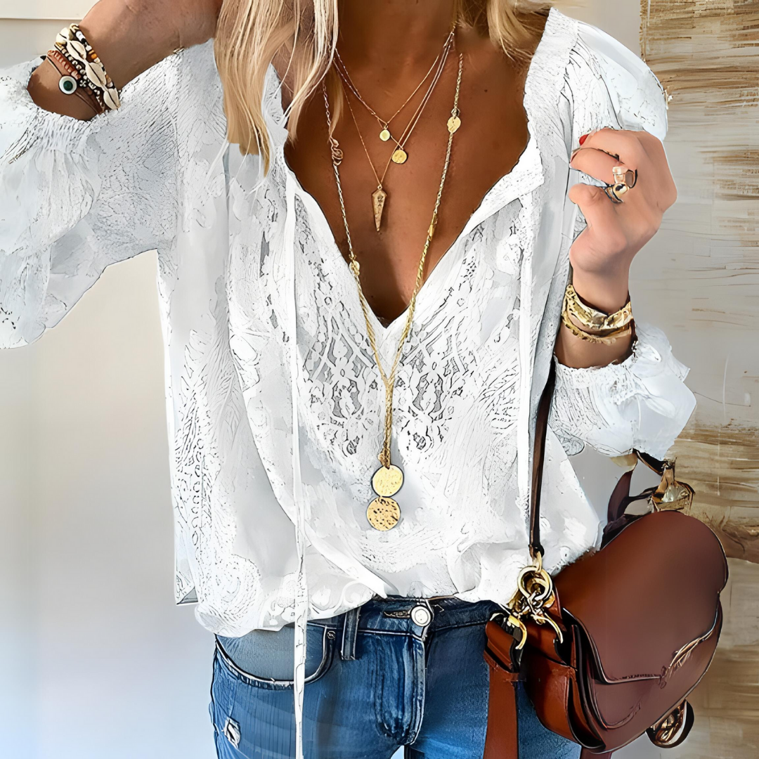 Crocheted Boho Women's Blouse with Openwork Texture