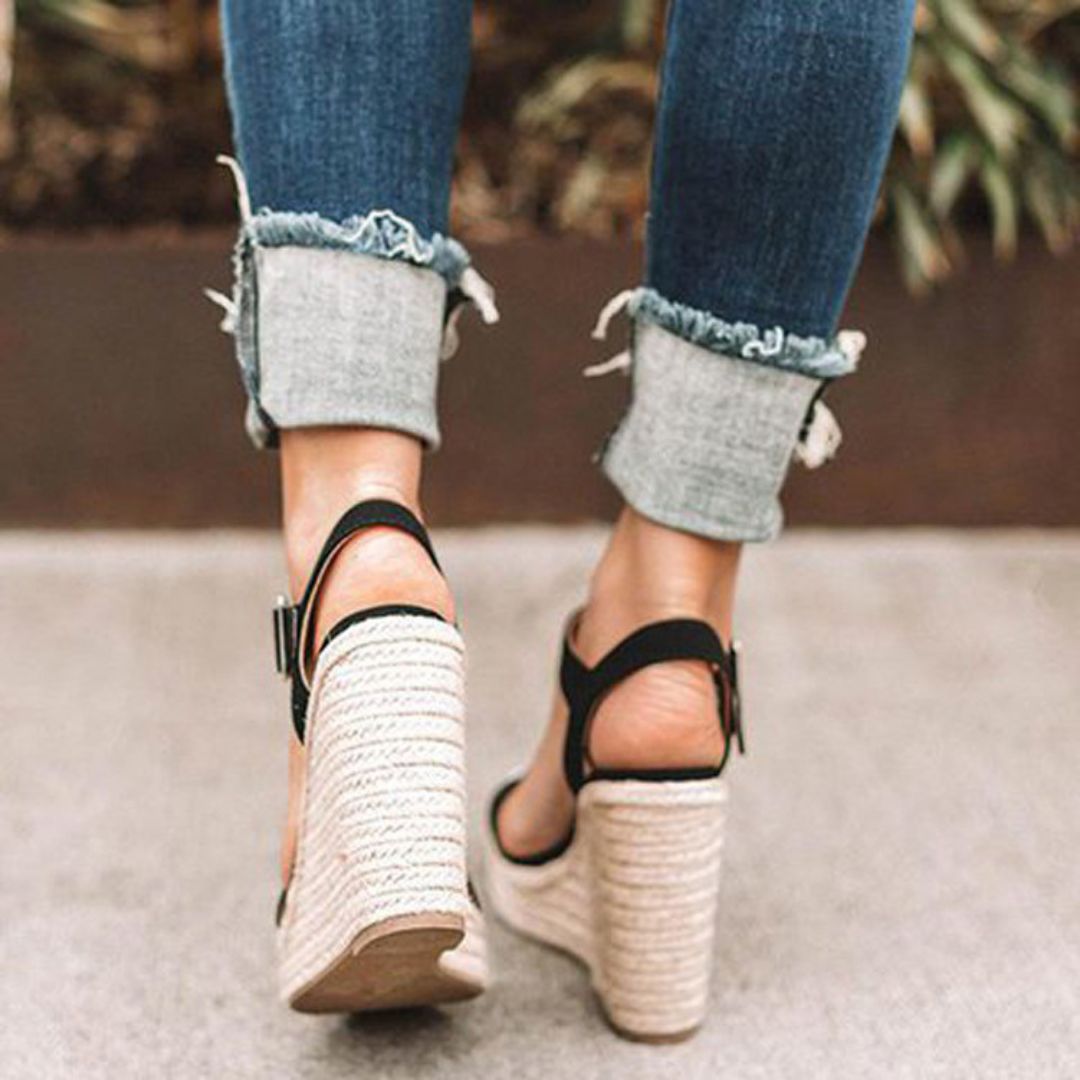 Women's Ankle Strap Wedge Sandals - Braided Espadrille Sole