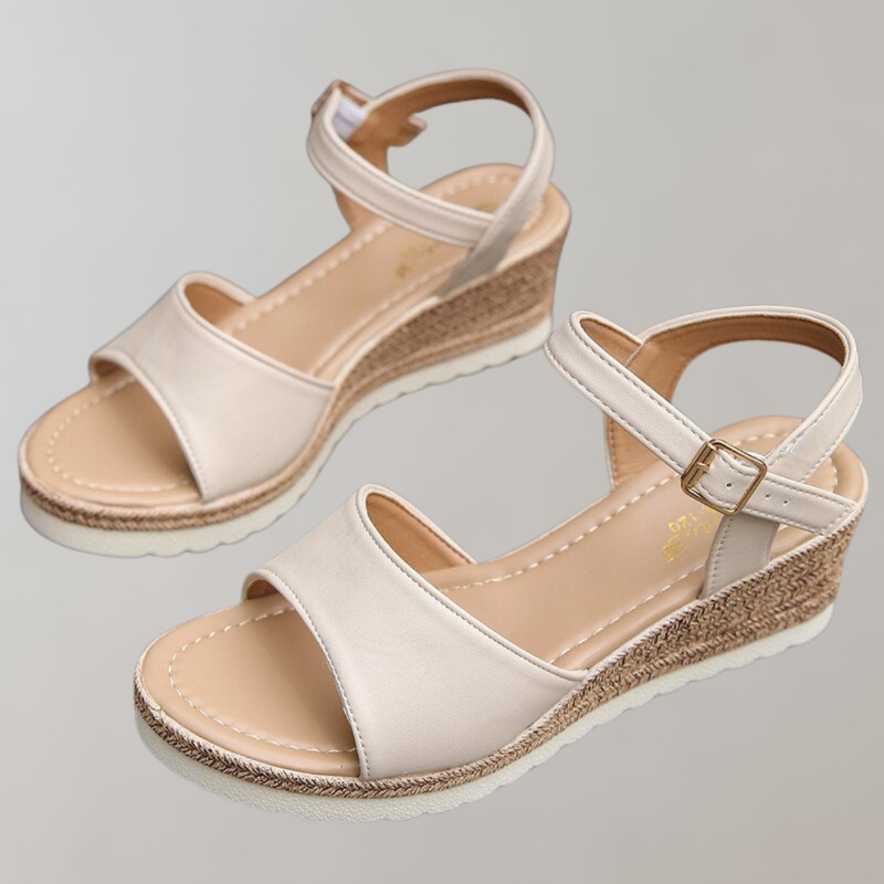 Women's Ankle Strap Wedge Sandals - Braided Sole Design