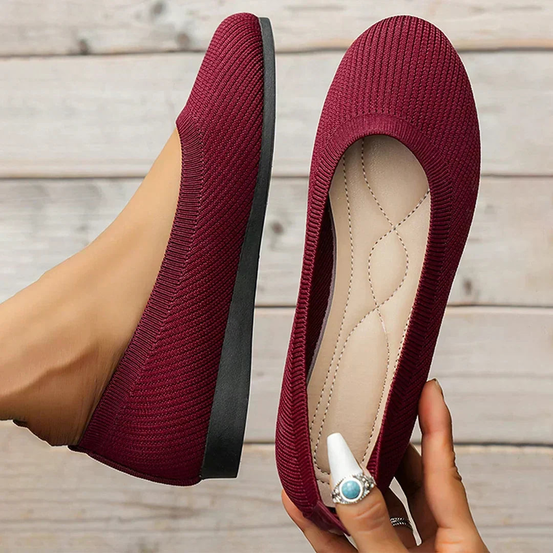 Women's Ballet Flats - Breathable Knit Upper and Padded Insole Detail