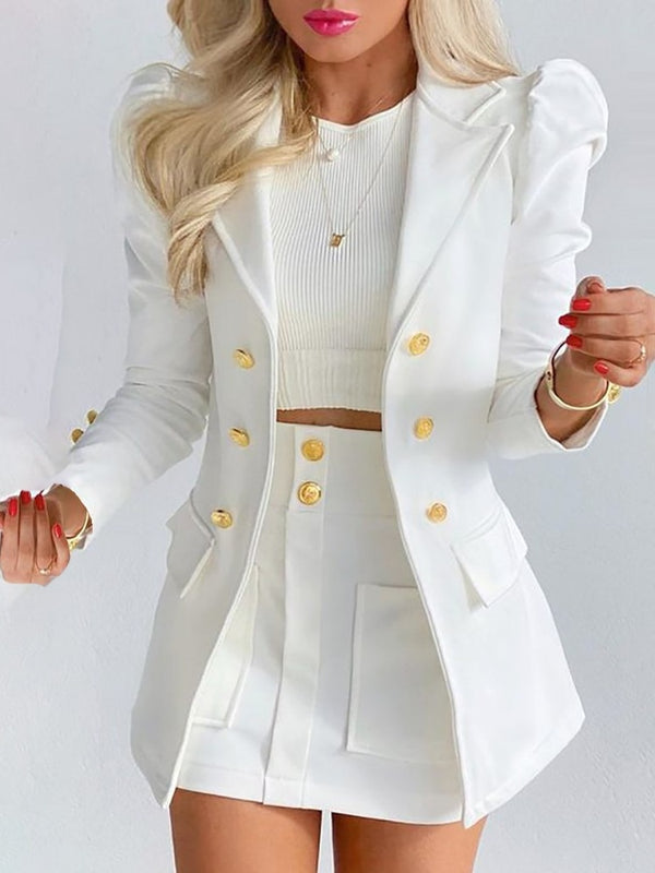 Women’s Blazer and Mini Skirt Set - Double-Breasted & Notched Lapel