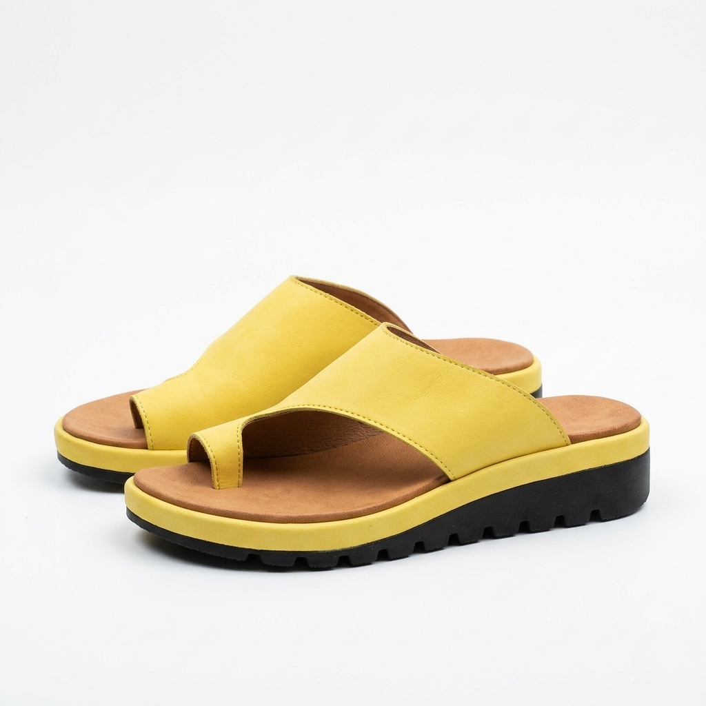 Women’s Toe Ring Slide Sandals - Non-Slip Wedge Sole