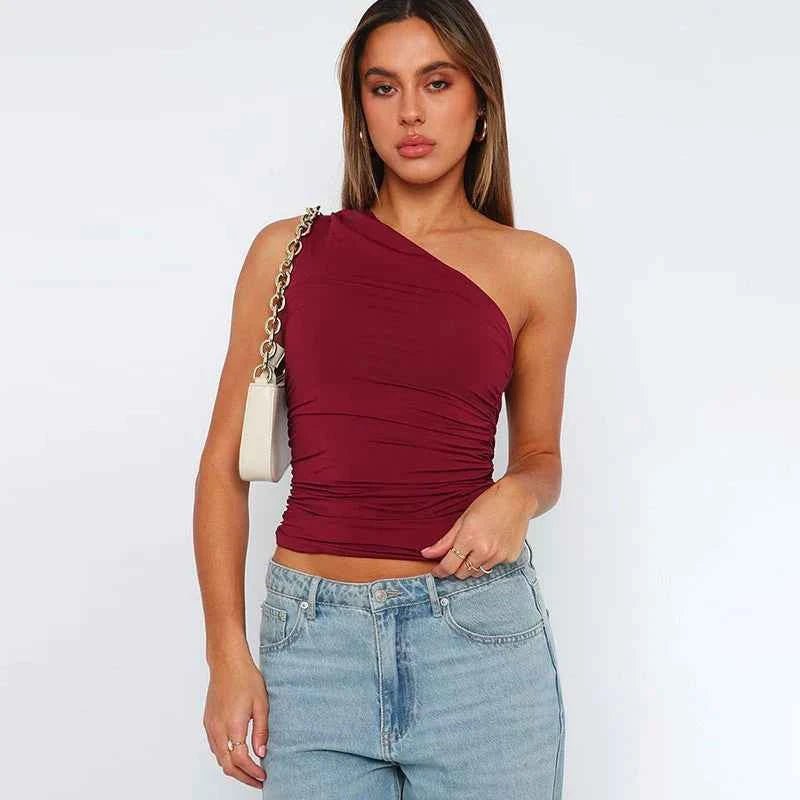 One-Shoulder Ruched Top for Elegant Statement Styling Looks