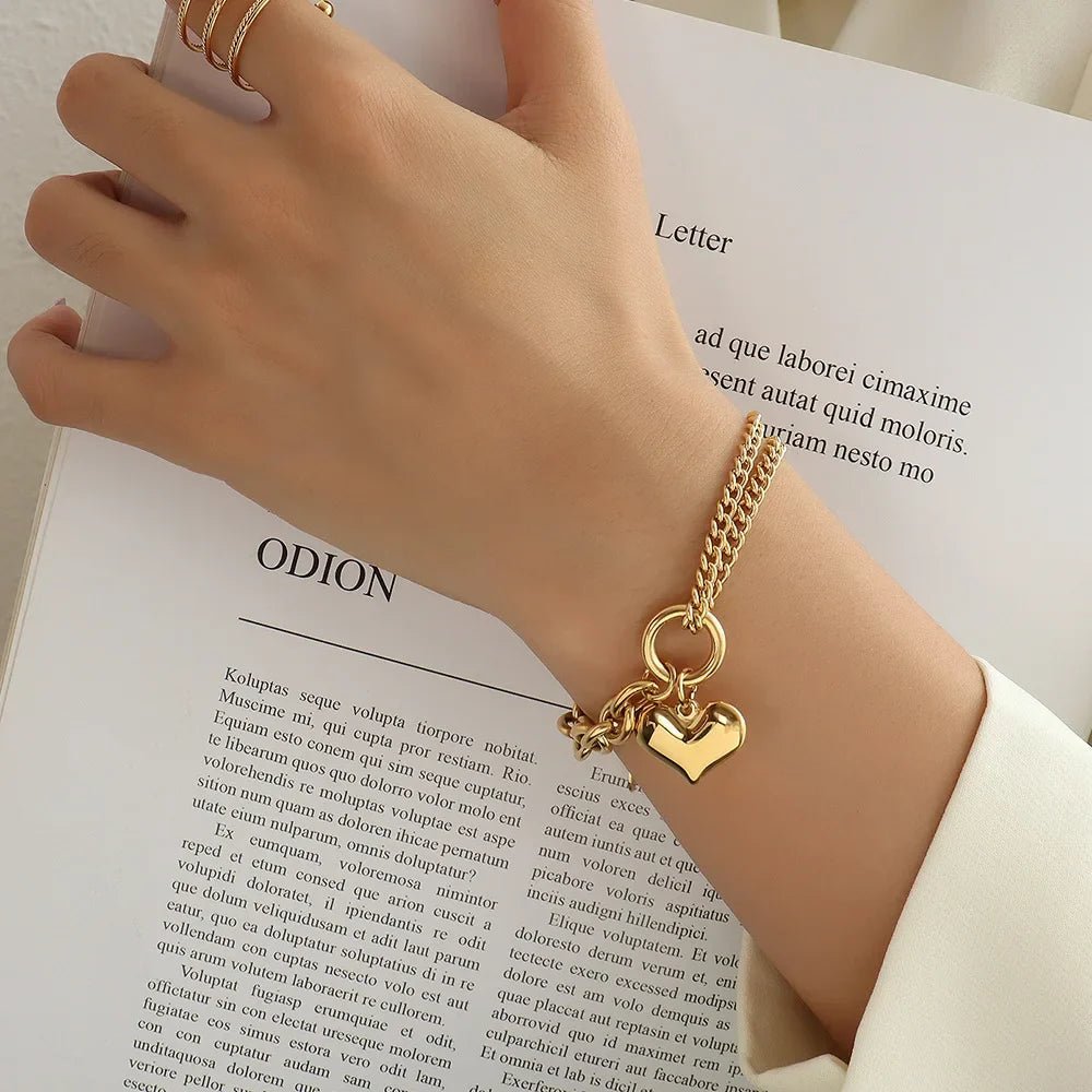 Gold Heart Bracelet for Feminine Elegant Styling Looks