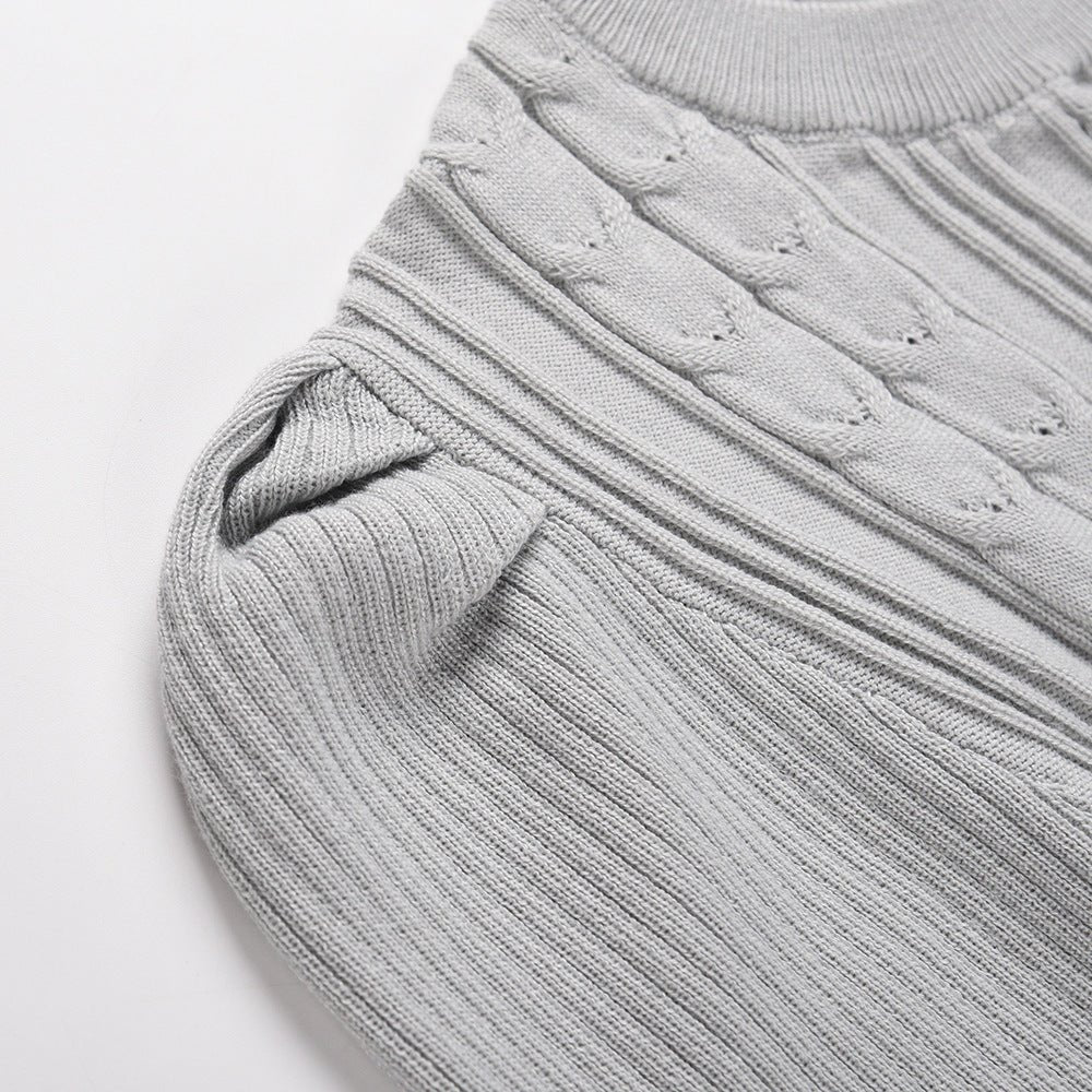 Fine Knit Dress with Waist Belt and Textured Pattern