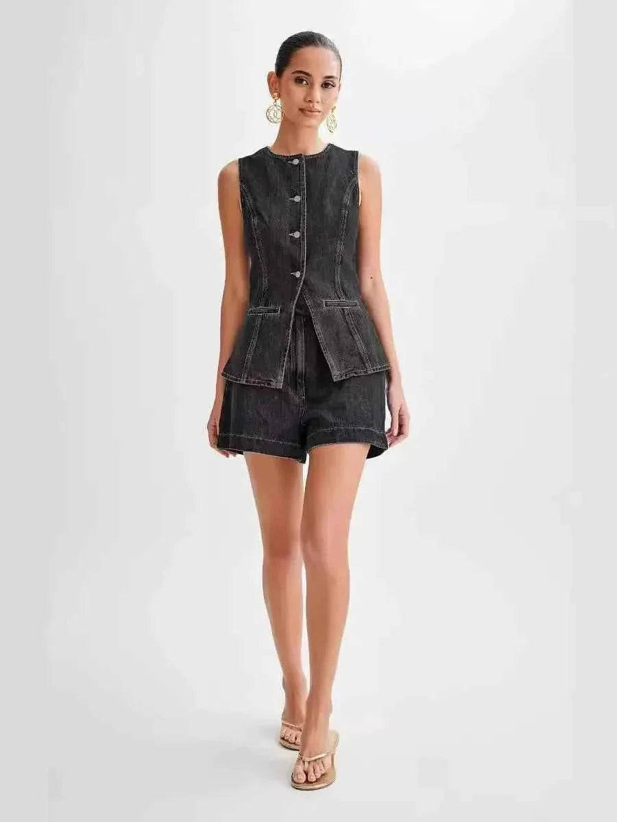 Sleeveless Denim Vest and Skirt Set for Summer Styling