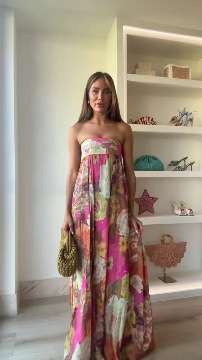 Floral Strapless Maxi Summer Dress
