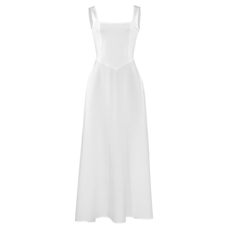 Women’s Square Neck Midi Dress – Sleeveless & Backless | Day to Evening Wear