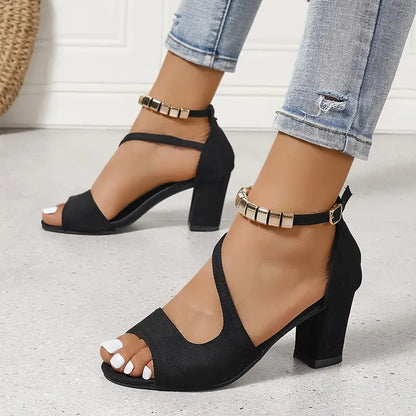 Women's Beaded Ankle Strap Heel Sandals - Brushed Suede Texture