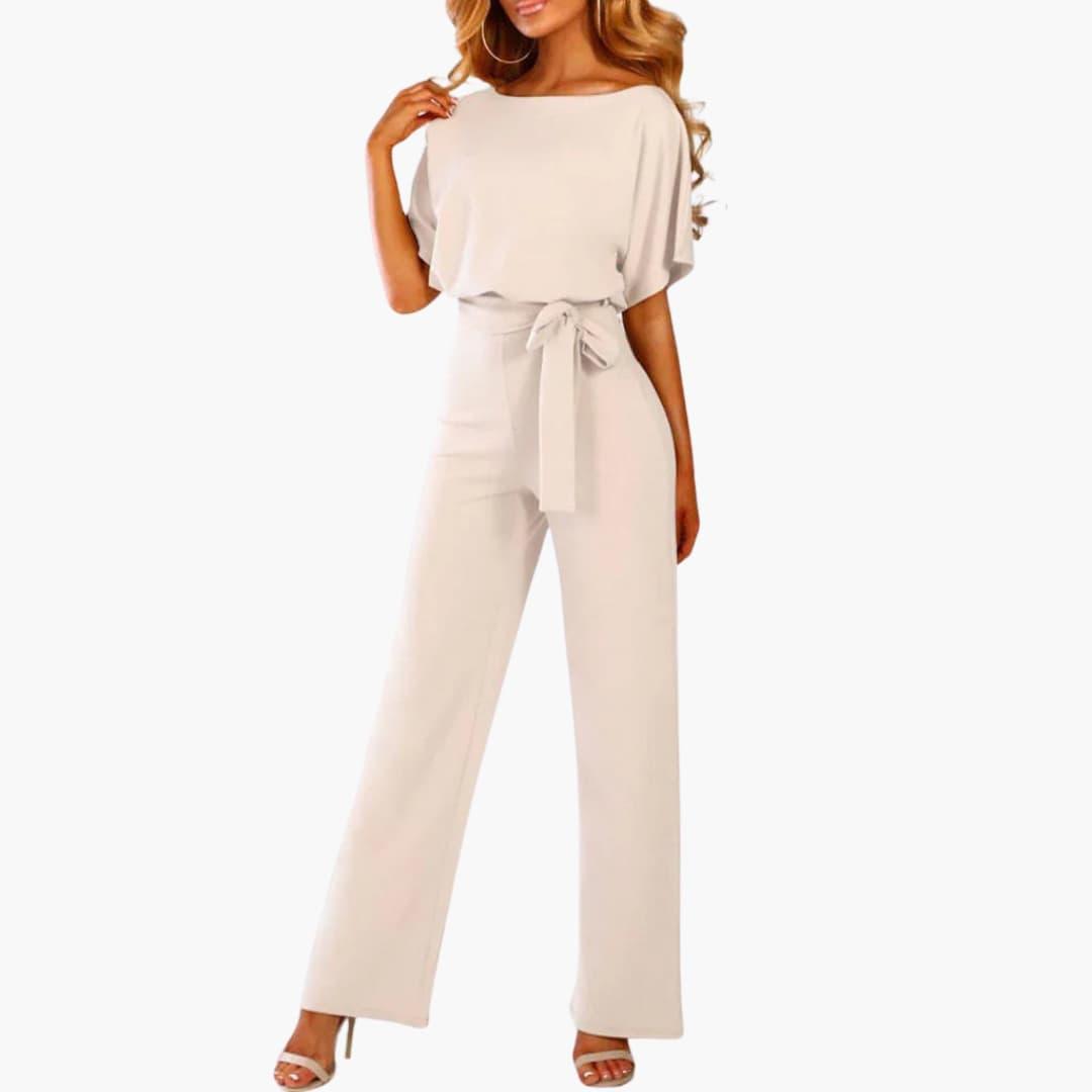 Women's Wide-Leg Jumpsuit with Belted Waist and Scoop Neckline