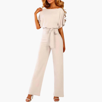 Women's Wide-Leg Jumpsuit with Belted Waist and Scoop Neckline