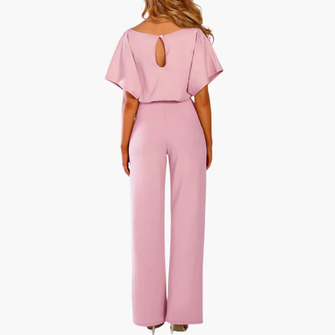 Women's Wide-Leg Jumpsuit with Belted Waist and Scoop Neckline