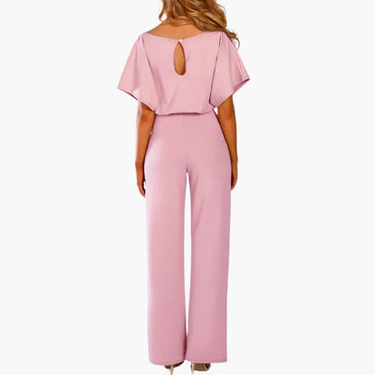 Women's Wide-Leg Jumpsuit with Belted Waist and Scoop Neckline