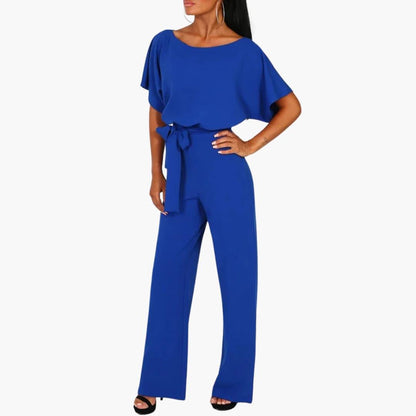 Women's Wide-Leg Jumpsuit with Belted Waist and Scoop Neckline