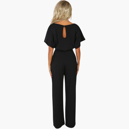 Women's Wide-Leg Jumpsuit with Belted Waist and Scoop Neckline
