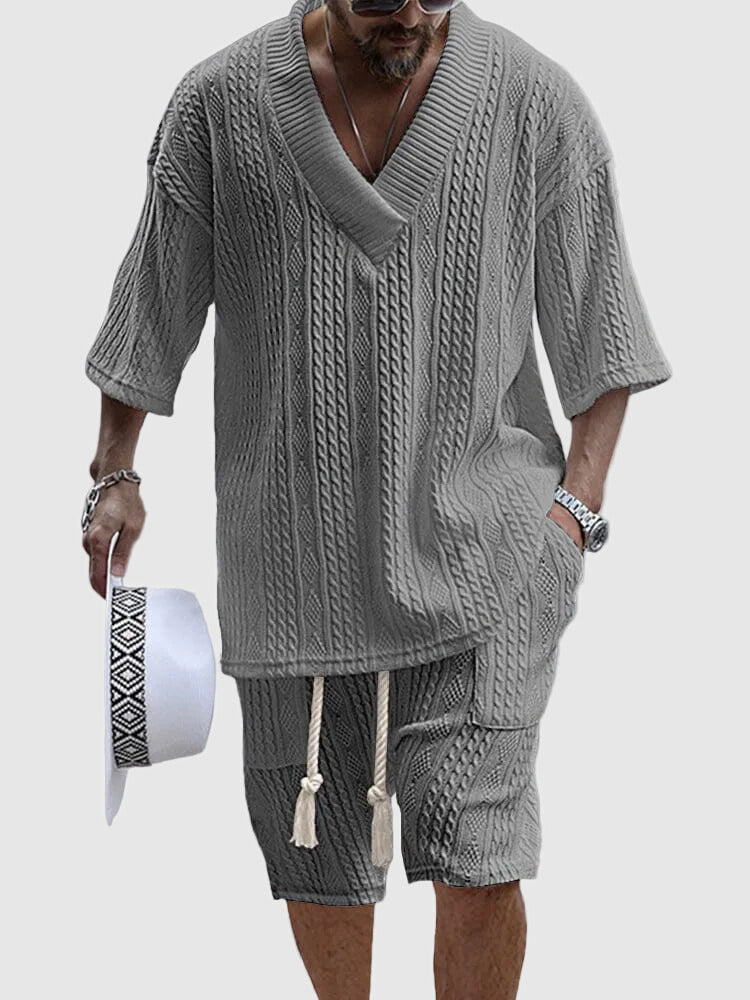 Men’s Knit V-Neck Short Sleeve Set