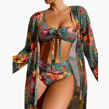 Women’s Three-Piece Bikini Set with Cover-Up Skirt