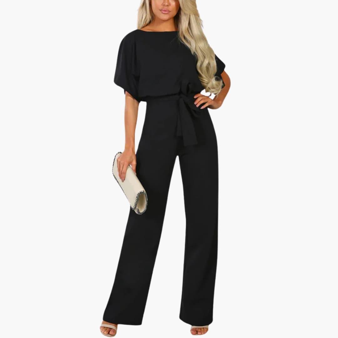 Women's Wide-Leg Jumpsuit with Belted Waist and Scoop Neckline