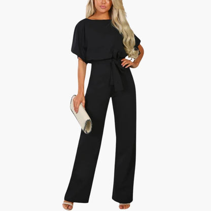 Women's Wide-Leg Jumpsuit with Belted Waist and Scoop Neckline