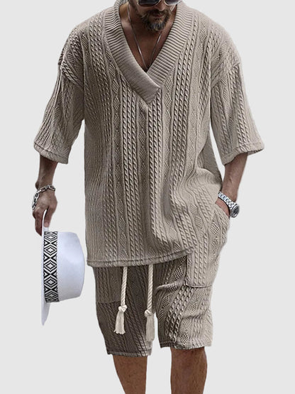 Men’s Knit V-Neck Short Sleeve Set