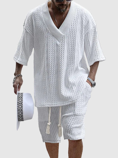 Men’s Knit V-Neck Short Sleeve Set