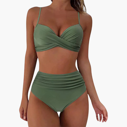 Women’s Bikini Set with Bandeau Top and High - Waisted Bottoms