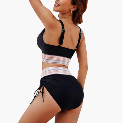 Women’s Bikini Set with High - Waisted Bottoms and Integrated Shaping Panel