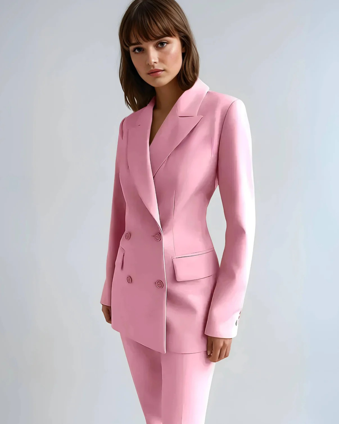 Women's Double Breasted Blazer & Trouser Set - Fine Smooth Texture