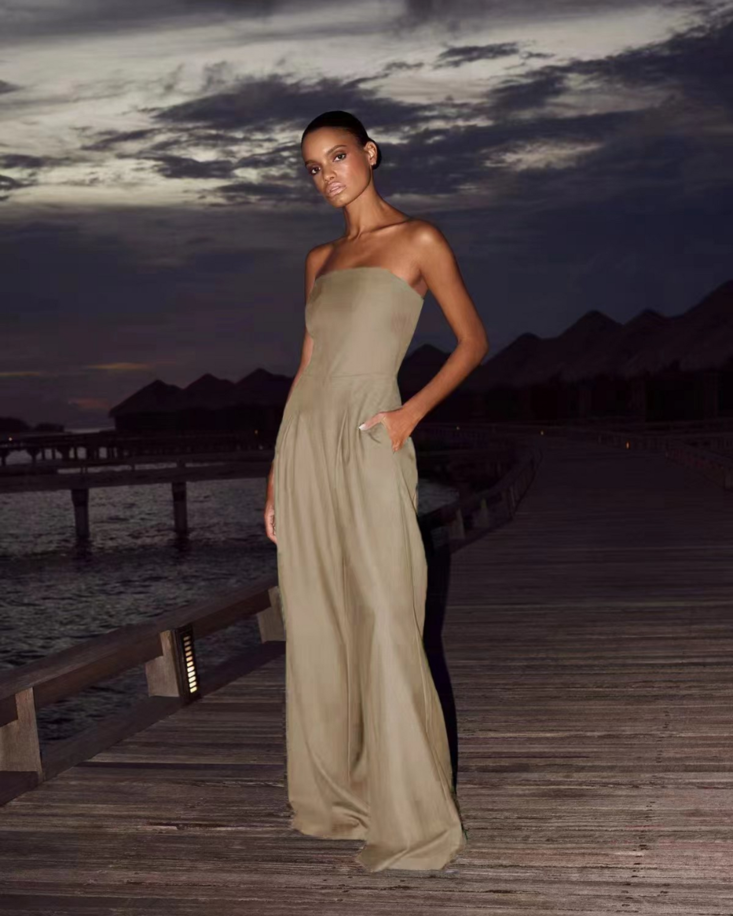 Cocktail Crepe Strapless Jumpsuit for Elegant Evenings
