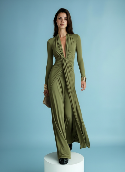 Long Sleeve V-Neck Maxi Dress for Elegant Evening Styling