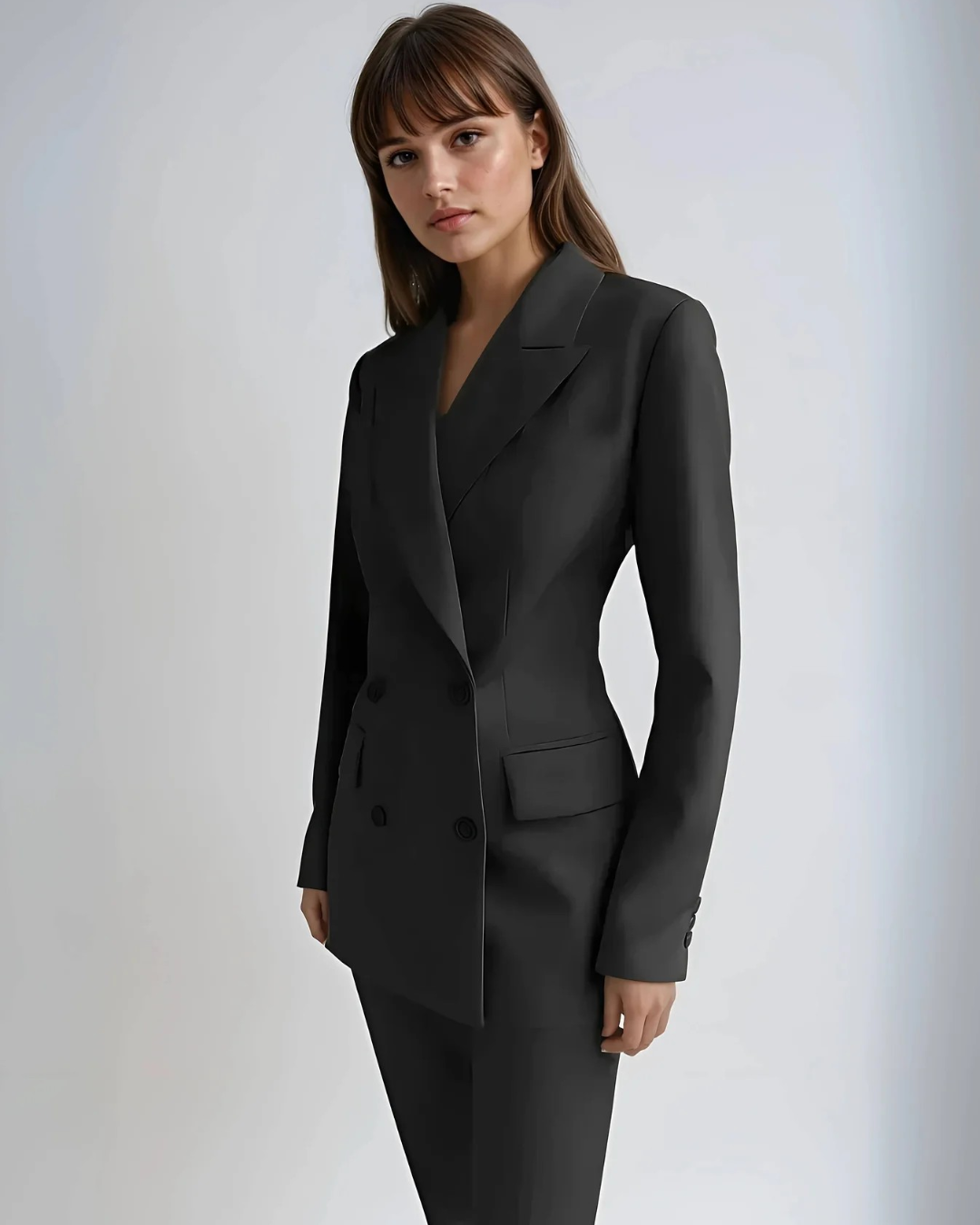Women's Double Breasted Blazer & Trouser Set - Fine Smooth Texture