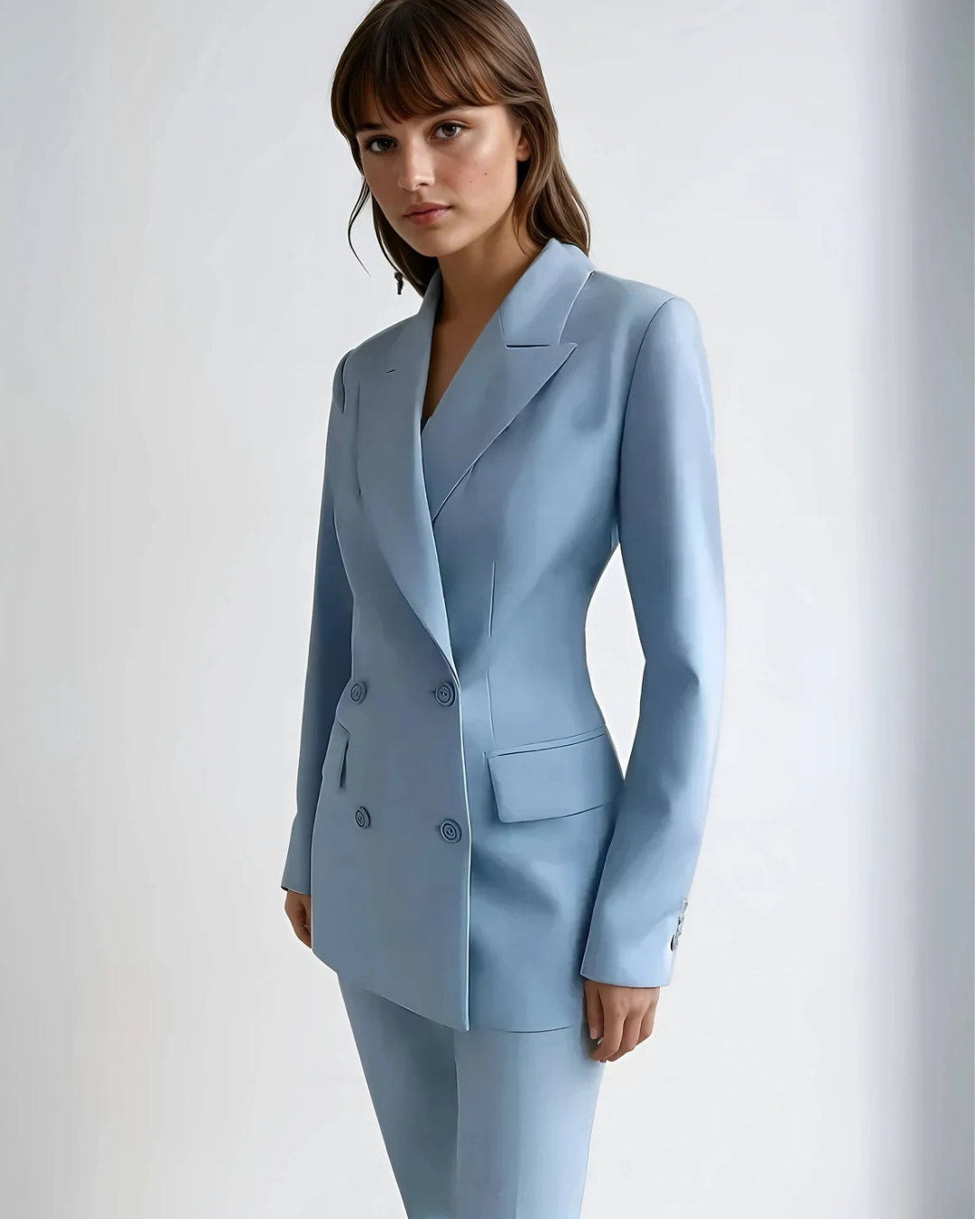 Women's Double Breasted Blazer & Trouser Set - Fine Smooth Texture