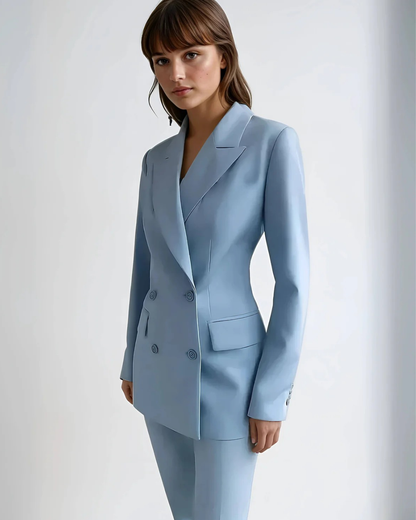 Women's Double Breasted Blazer & Trouser Set - Fine Smooth Texture