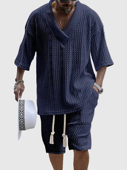 Men’s Knit V-Neck Short Sleeve Set