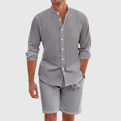 Men’s Linen Feel Long Sleeve Shirt Set