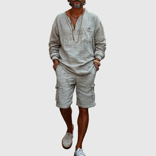 Men’s Long Sleeve Henley Linen Feel Set
