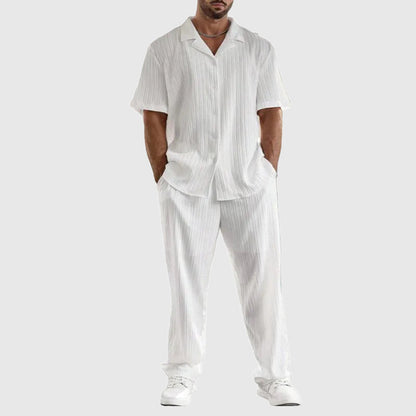 Men’s Short Sleeve Button-Up Pleated Set