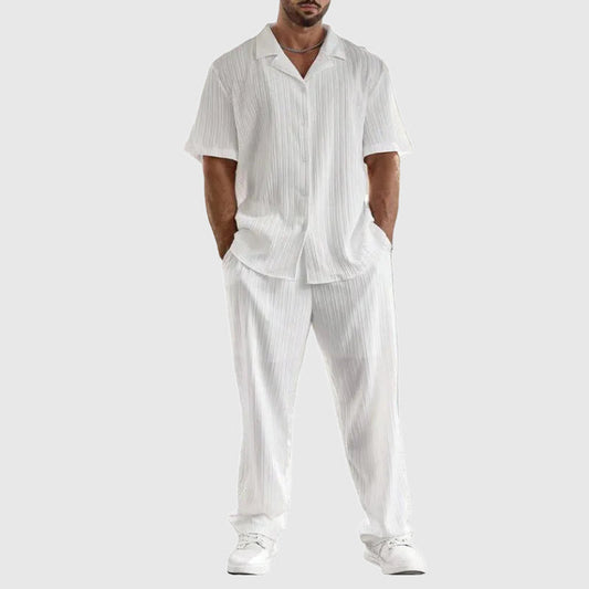 Men’s Short Sleeve Button-Up Pleated Set