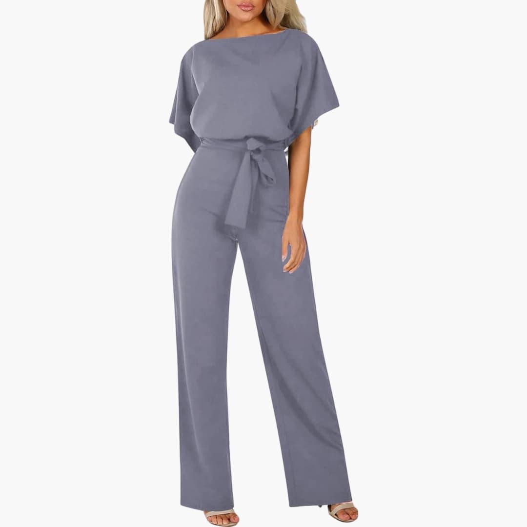 Women's Wide-Leg Jumpsuit with Belted Waist and Scoop Neckline