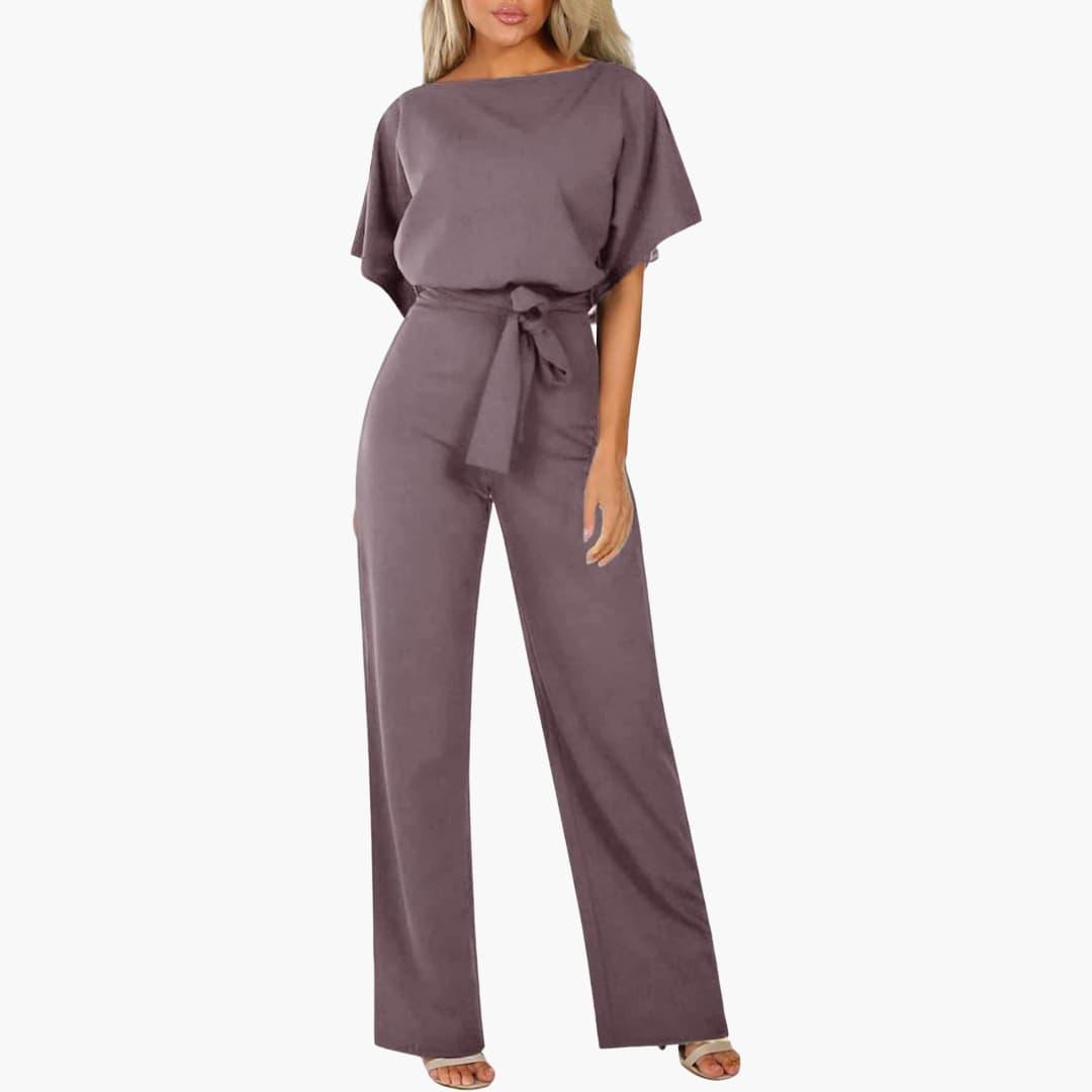 Women's Wide-Leg Jumpsuit with Belted Waist and Scoop Neckline