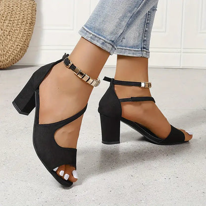 Women's Beaded Ankle Strap Heel Sandals - Brushed Suede Texture