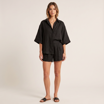 Aria Linen Co-Ord Set – Relaxed Shirt & Shorts