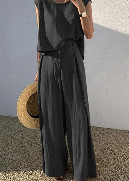 Sleeveless Wide-Leg Two-Piece Set