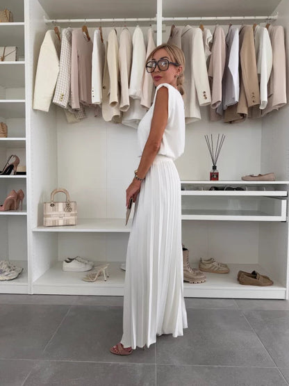 Stylish Sleeveless Top and Wide Leg Pants Set